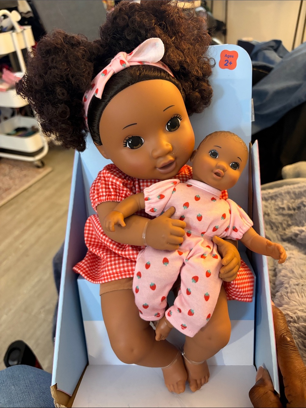 African American Toddler Doll with Baby Doll Set - Pink & Red